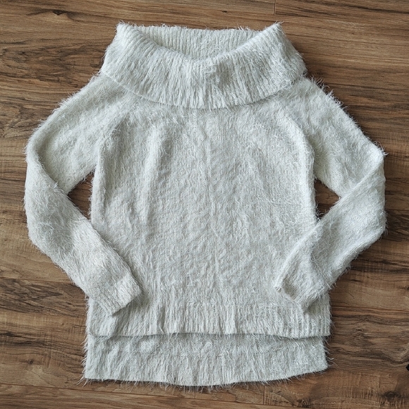 Miss Selfridge Sweaters - EUC Fuzzy Foldover Off-shoulder Sweater